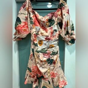Floral Ruched Mini Dress - Size S